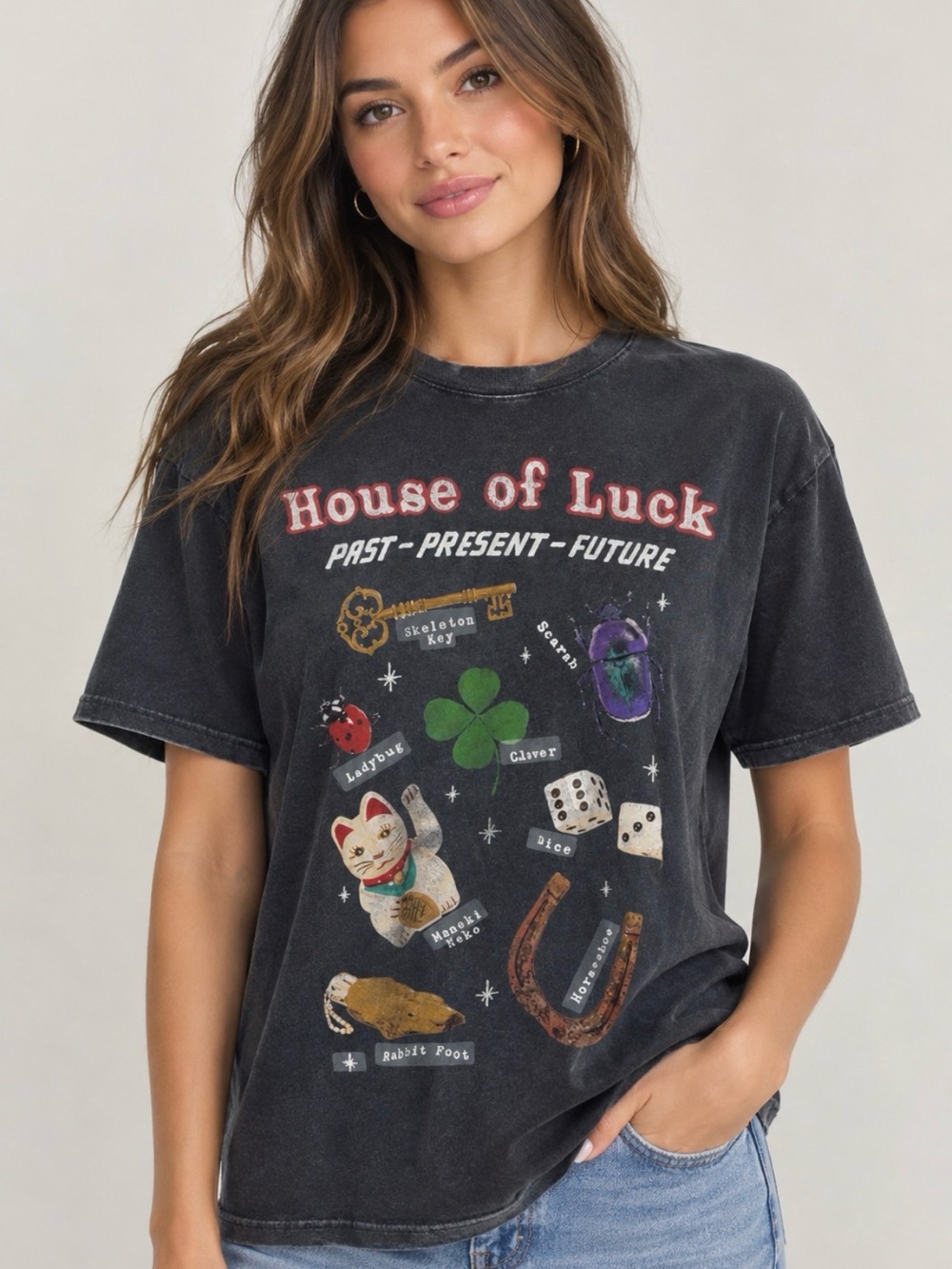Lucky Brand House of Luck Tee Gray S Cotton NWT